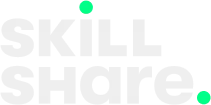 Skillshare logo with stylized block letters and a bright turquoise dot above and below.